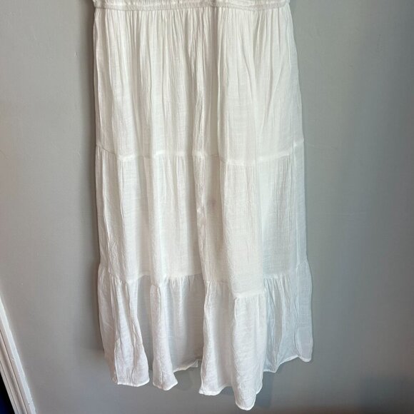 August Sky Womens Smocked Ruffle Sleeve Tiered Midi Summer Dress SMALL White - Picture 5 of 10